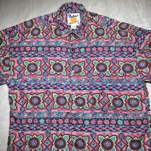 Vintage Protest Geometric Southwestern Print Short Sleeve Silk Shirt Size Medium